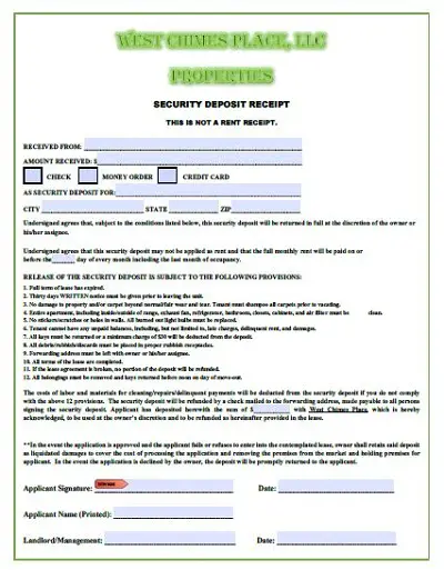 rent and security deposit receipt form