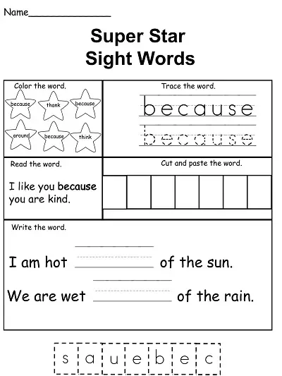 Sight Word Because Worksheet