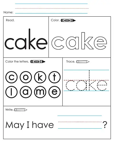 Sight Word Cake Worksheet