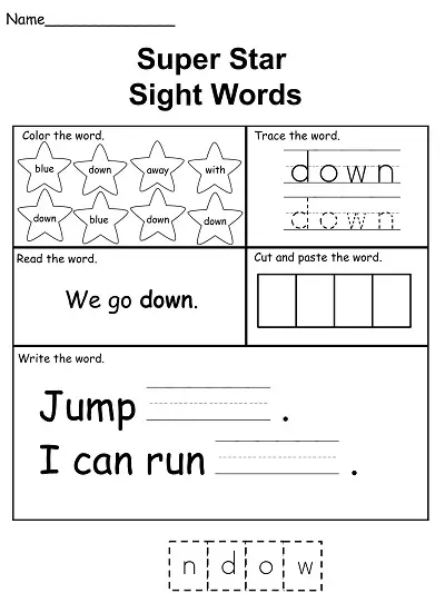 Sight Word Down Worksheet