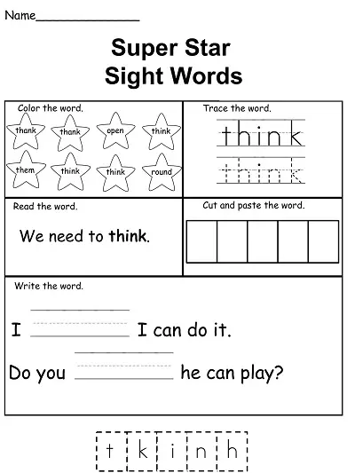 Sight Word Think Worksheet