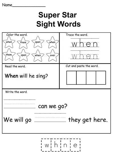 Sight Word When Worksheet