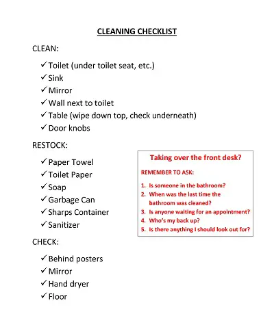 Simple Bathroom Cleaning Checklist Template