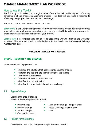 Stakeholder Analysis Change Management Plan Workbook