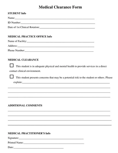 Student Medical Clearance Form