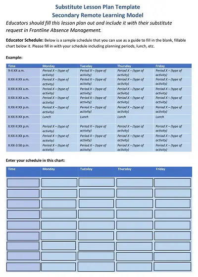 Substitute Lesson Plan Template