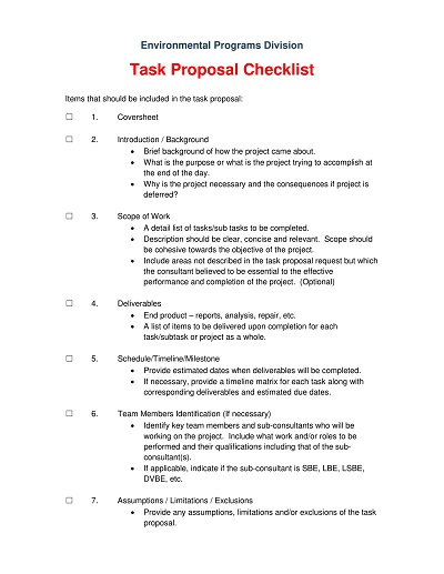 Task Proposal Checklist Template