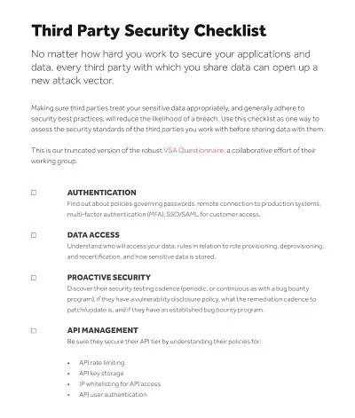 Third Party Application Security Checklist