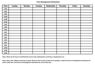 Time Management Worksheet Example