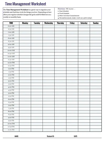 Time Management Worksheet Sample