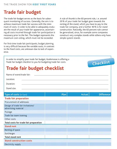 Trade Fair Budget Checklist