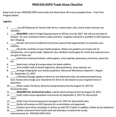Trade Show Checklist Example