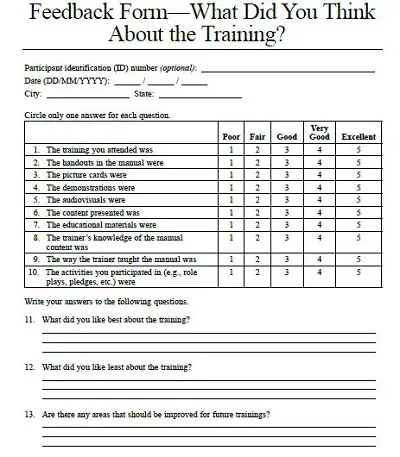 training feedback format
