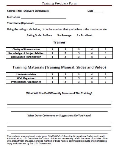 feedback form sample for training