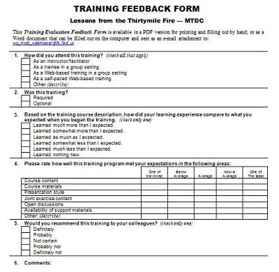 sample training feedback form