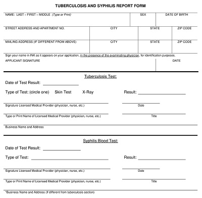 Tuberculosis And Syphilis Report Form