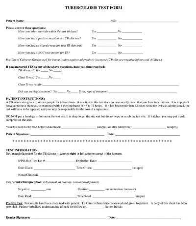 Tuberculosis Test Form Template