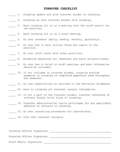 Turnover Checklist Sample PDF