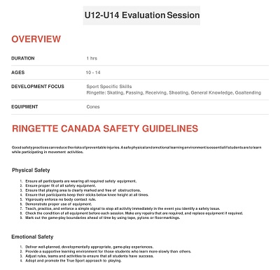 U12-U14 Evaluation Session Plan