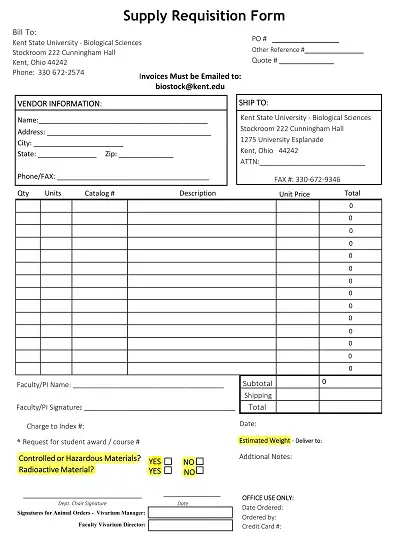 University Supply Requisition Form