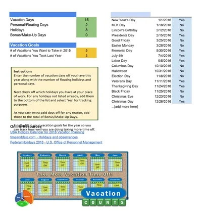 Vacation Days Tracker Excel Format