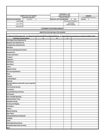 Vendor Evaluation Audit Checklist Template