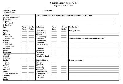 Virginia Soccer Player Evaluation Form