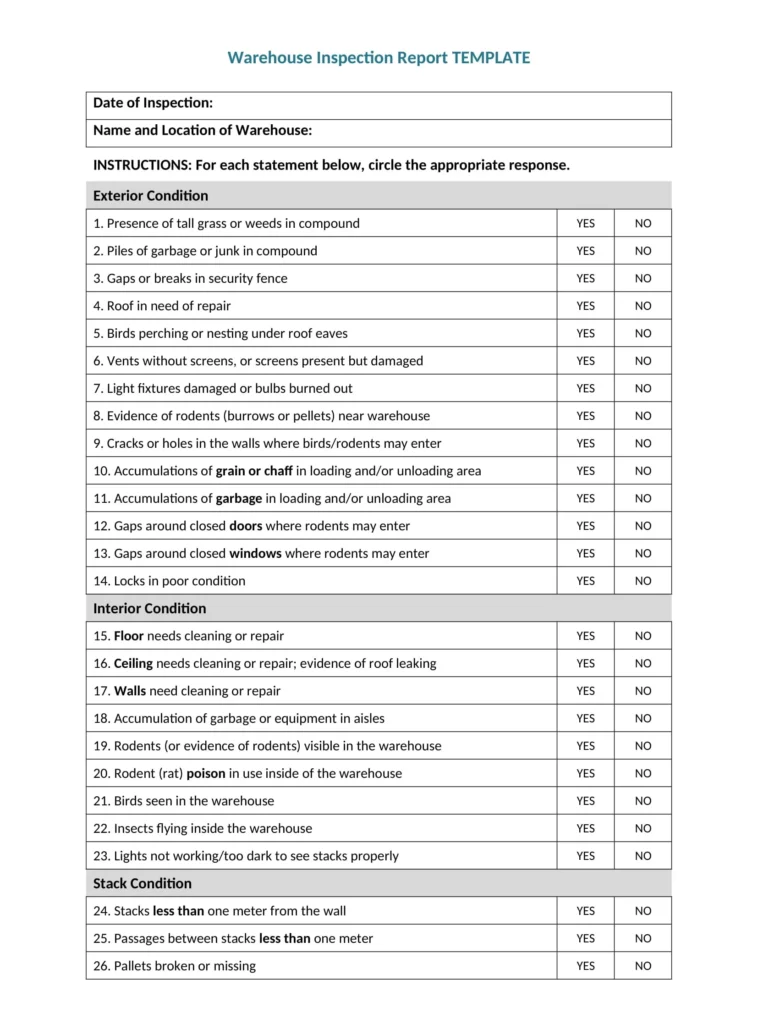 Warehouse Inspection Report Template