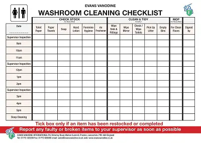 Washroom Cleaning Checklist Template