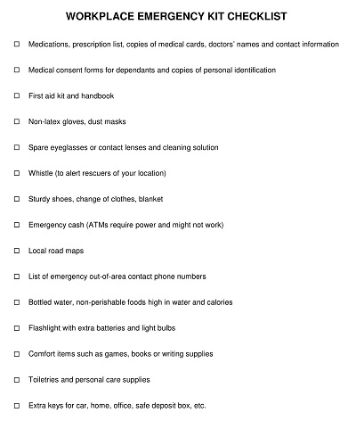 Workplace Emergency Kit Checklist