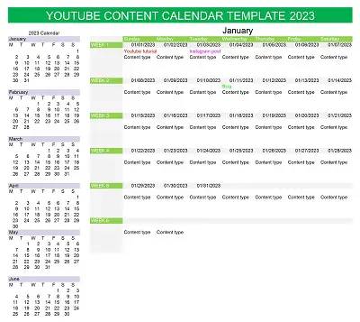 Youtube Content Calendar Template 2023